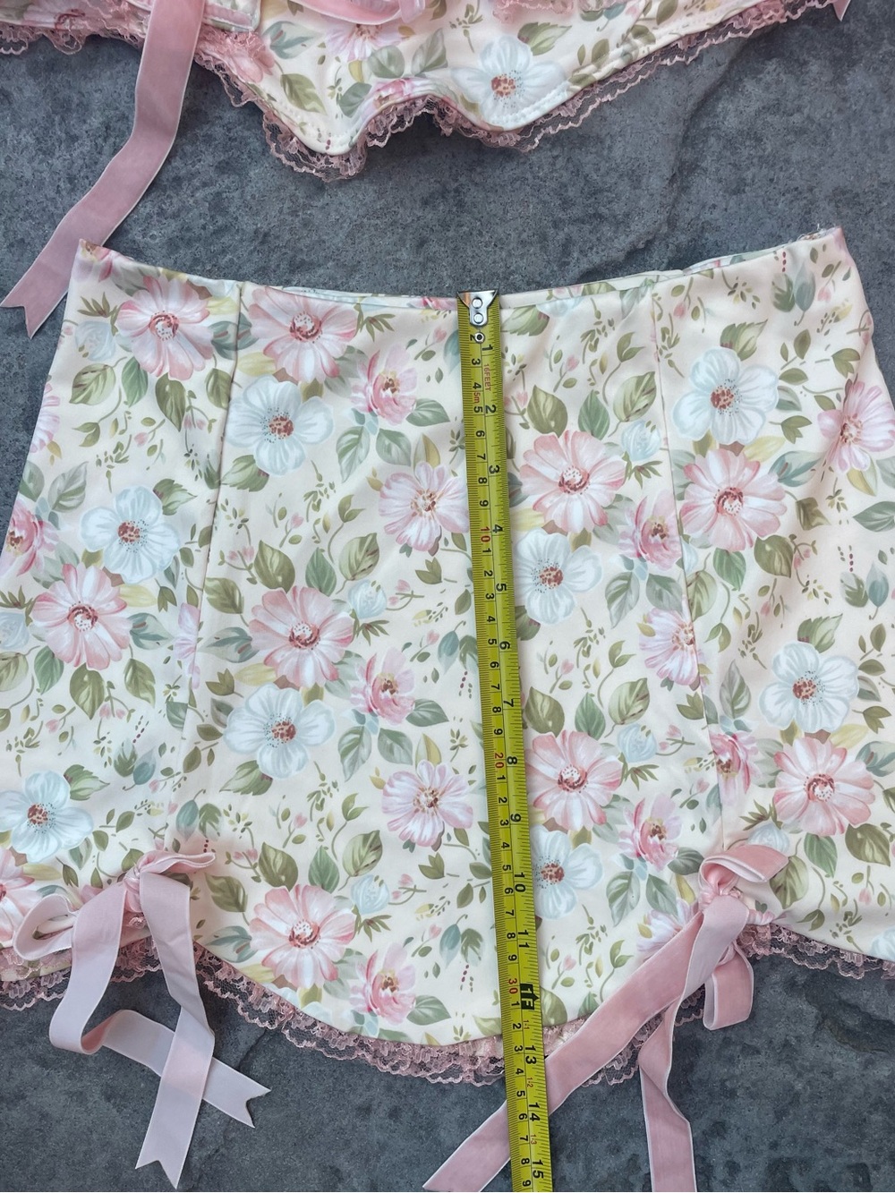 Floral Cottagecore Corset Top Mini Skirt 2 piece Set Pink Lace Co-Ord XS–S - Picture 5 of 7